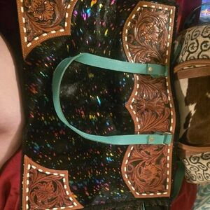 Myra Bag Black and Brown Leather Tote with Bohemian Flair